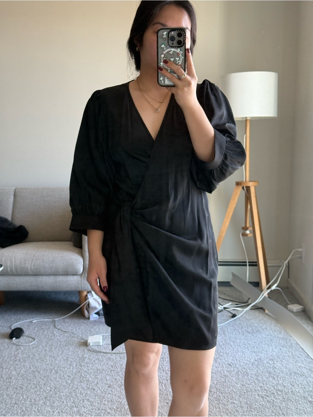 Samsoe samsoe black floral wrap shift dress
